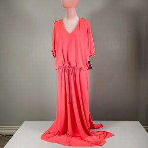 NWT INC Coral V-Neck Drawstring Maxi Dress